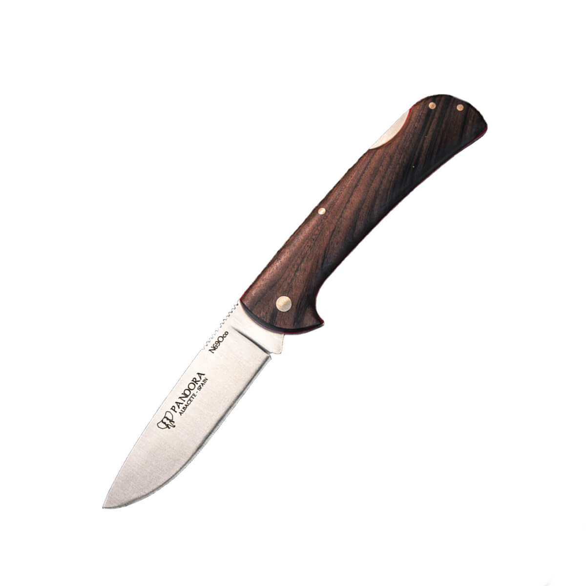 Navaja Cudeman Pandora con mango de madera de nogal y acero Böhler N690Co con funda de cuero marrón