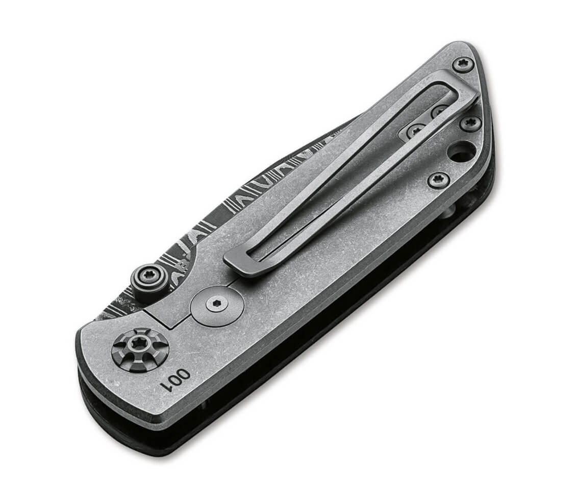 Navaja de colección Boker M4 Sherman-Damast con hoja de acero damasco y mango de micarta