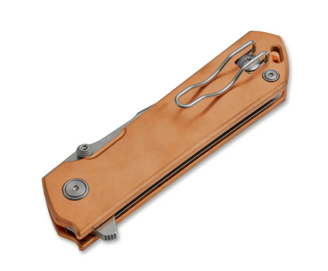 Couteau de poche tactique Boker Plus Kihon Assisted Copper avec manche en cuivre et lame en acier D2