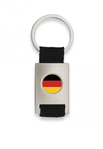 Llavero con forma de rectángulo bañado en cromo con cinta negra