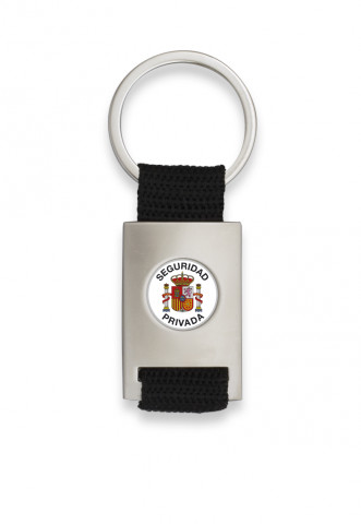 Llavero con forma de rectángulo bañado en cromo con cinta negra