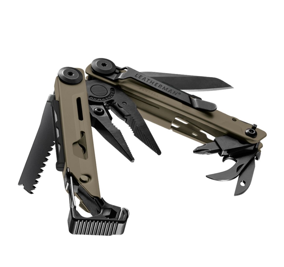Multiherramienta Leatherman Signal con mango color arena coyote y accesorios negros con 19 usos