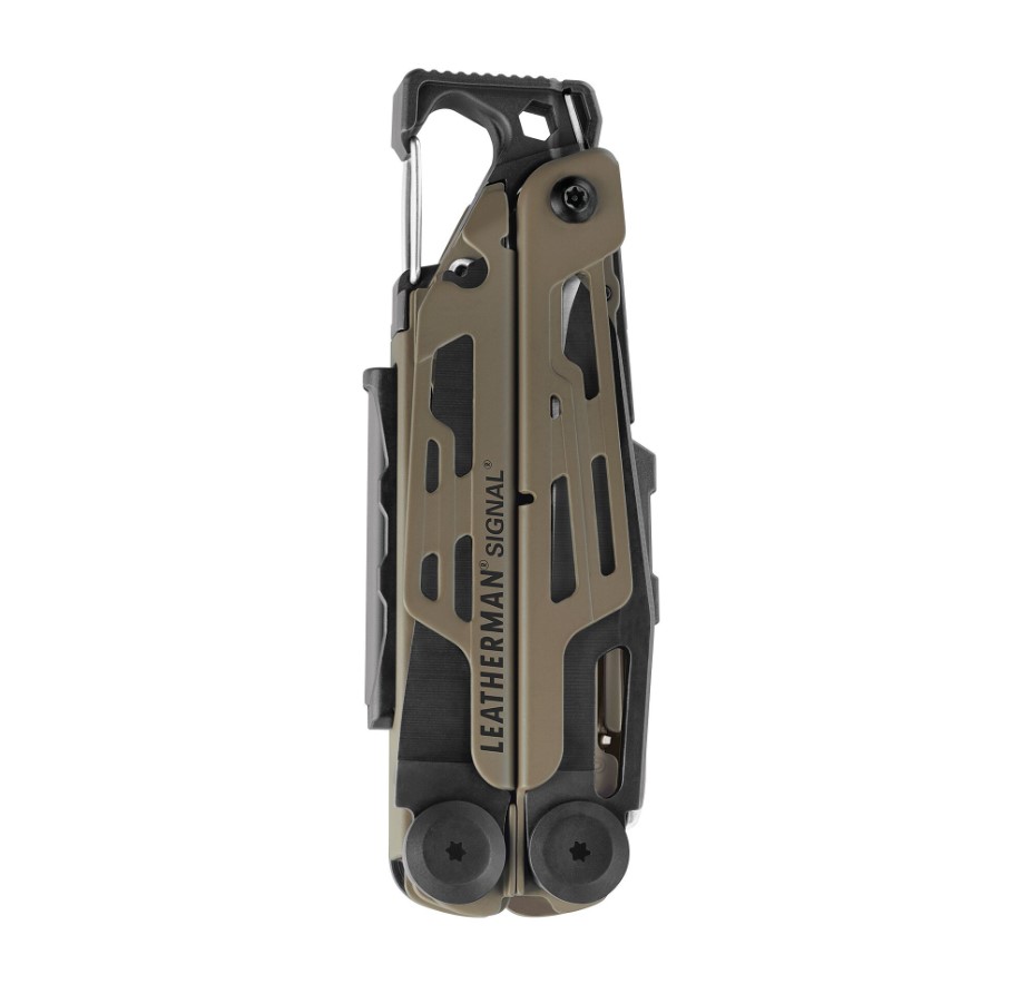 Multiherramienta Leatherman Signal con mango color arena coyote y accesorios negros con 19 usos