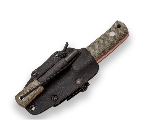 Faca Erizo TS1 full tang com cabo de micarta canvas e bainha kydex com firesteel