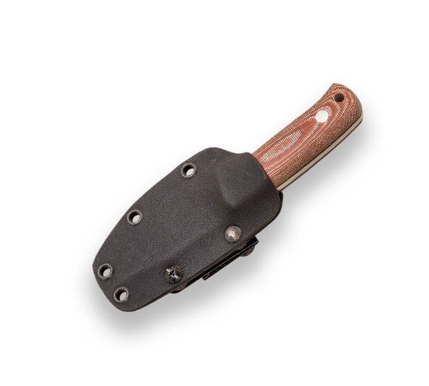 Cuchillo enterizo Erizo TS1 con mango de micarta marrón y funda de kydex