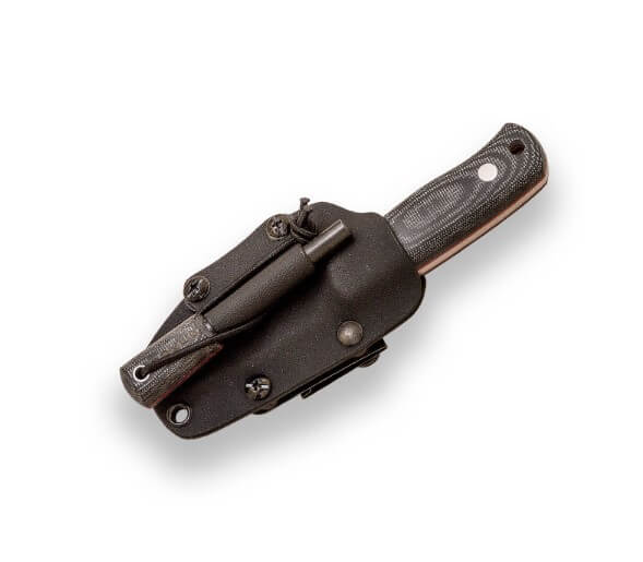 Joker Erizo TS1 survival knife with black micarta handle and kydex sheath with flint