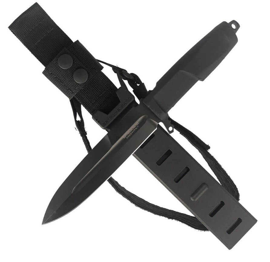 Extrema Ratio Contact Couteau de combat noir avec lame de 162 mm en acier Böhler. Fourreau en Naylon