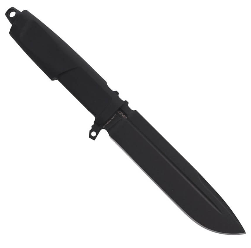 Cuchillo militar DMP Black de Extrema Ratio con hoja de 15.2 cm de acero Böhler. Funda Naylon.