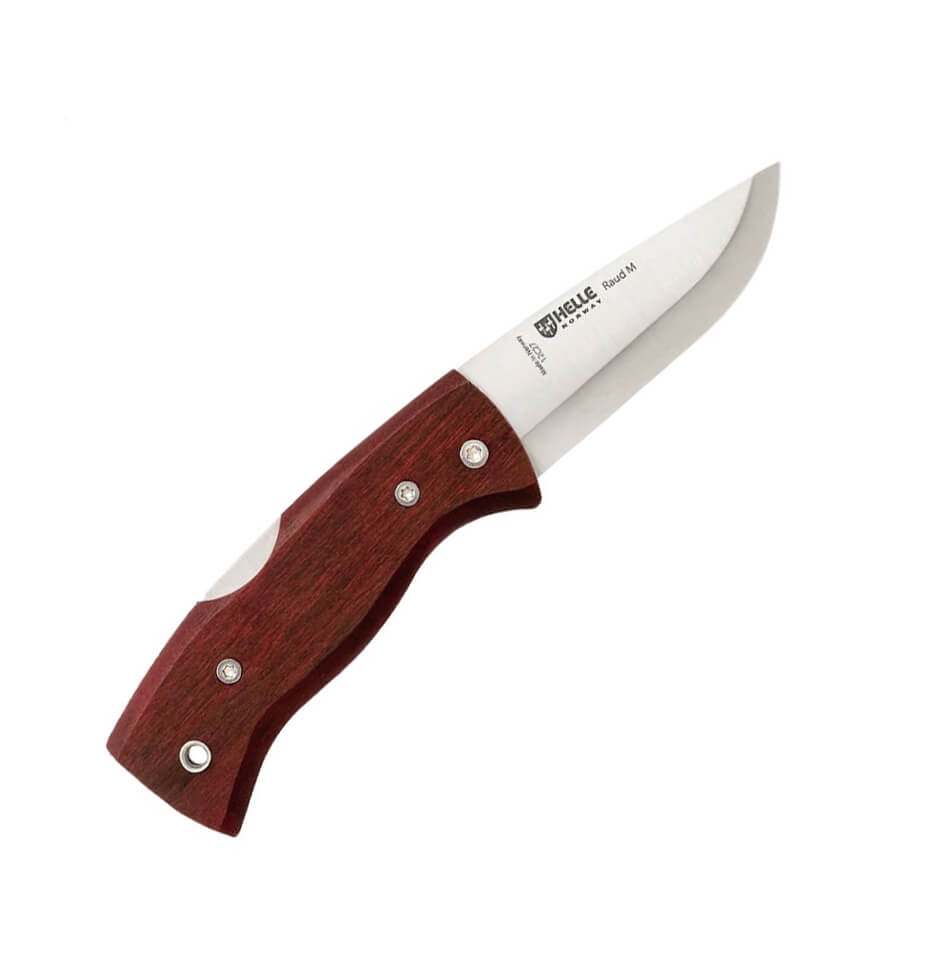 Navaja de bolsillo Helle Raud M 654 con mango de abedul rojo y ho...