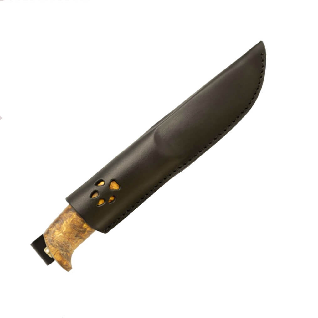 Cuchillo bushcraft Helle Gaupe 1310 con mango de madera de abedul y hoja de acero Sandvik 12C27