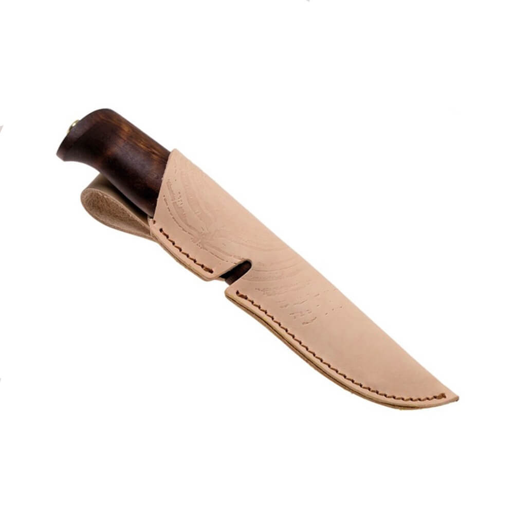 Faca bushcraft Helle Gro 07 com cabo em madeira de bétula escura e lâmina de 9,3 cm