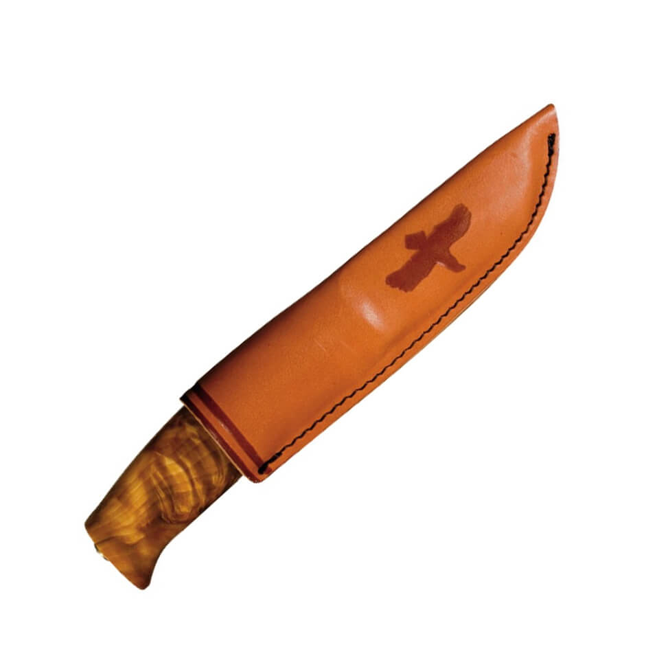 Cuchillo bushcraft Helle Fjellkniven 4 con mango de madera de abedul y hoja de acero triple laminado