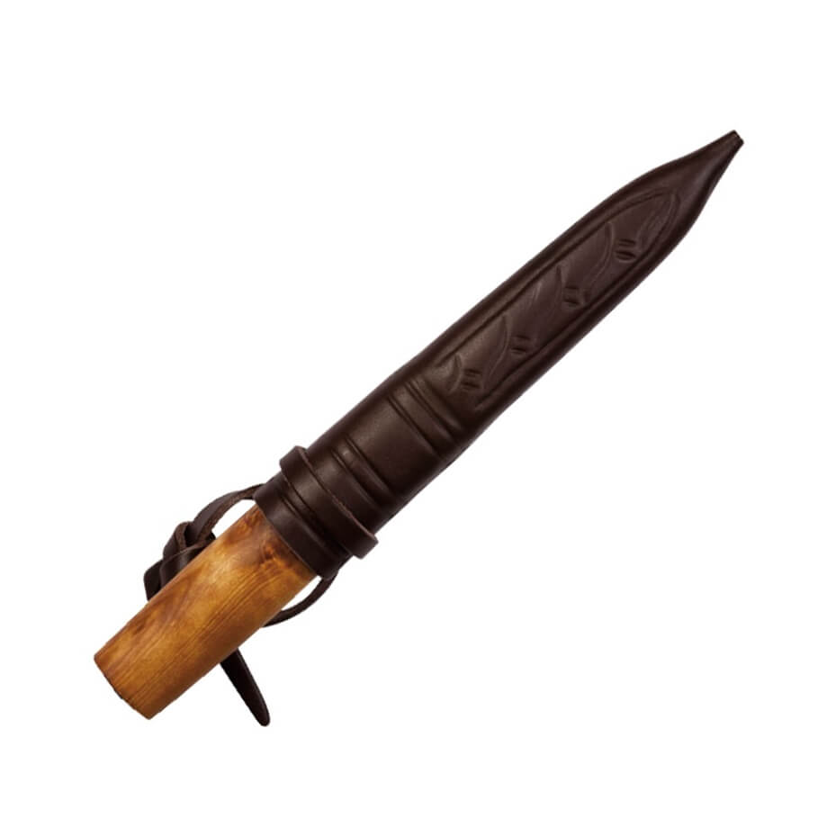 Couteau bushcraft Helle Viking 96 avec manche en bois de bouleau et lame en acier au carbone