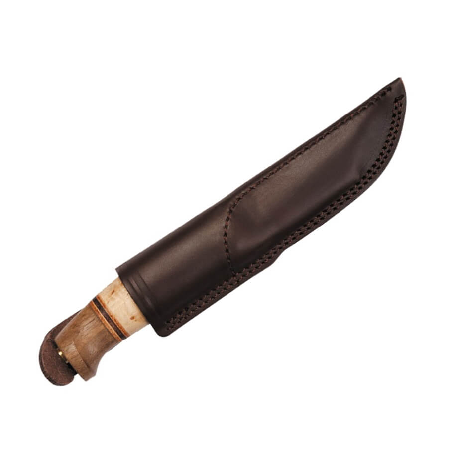 Cuchillo de caza Helle Harding 99 con mango de madera de abedul rizado y roble