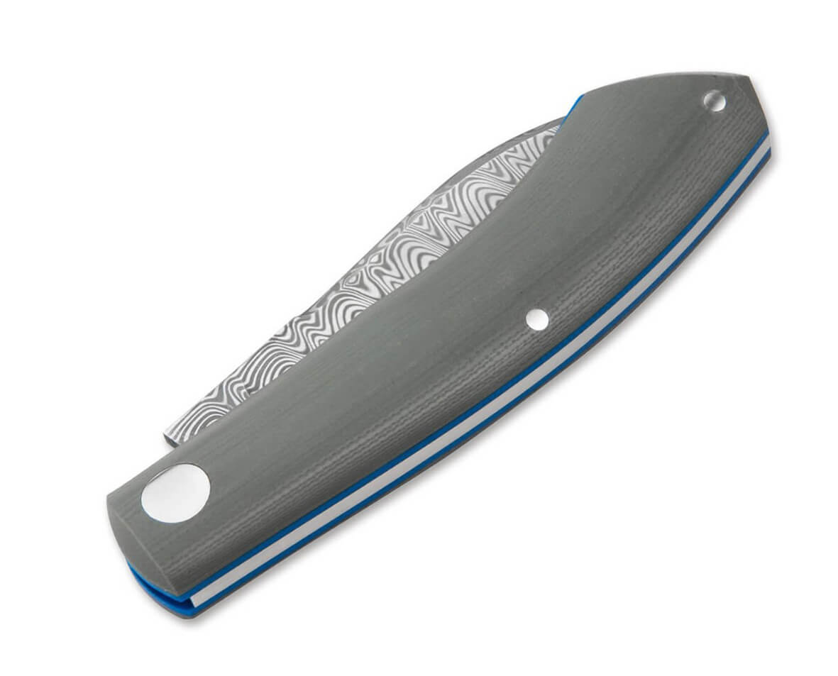 Canivete Boker Annual Damast 2023 com lâmina em aço damasco e cabo G10 laminado bicolor