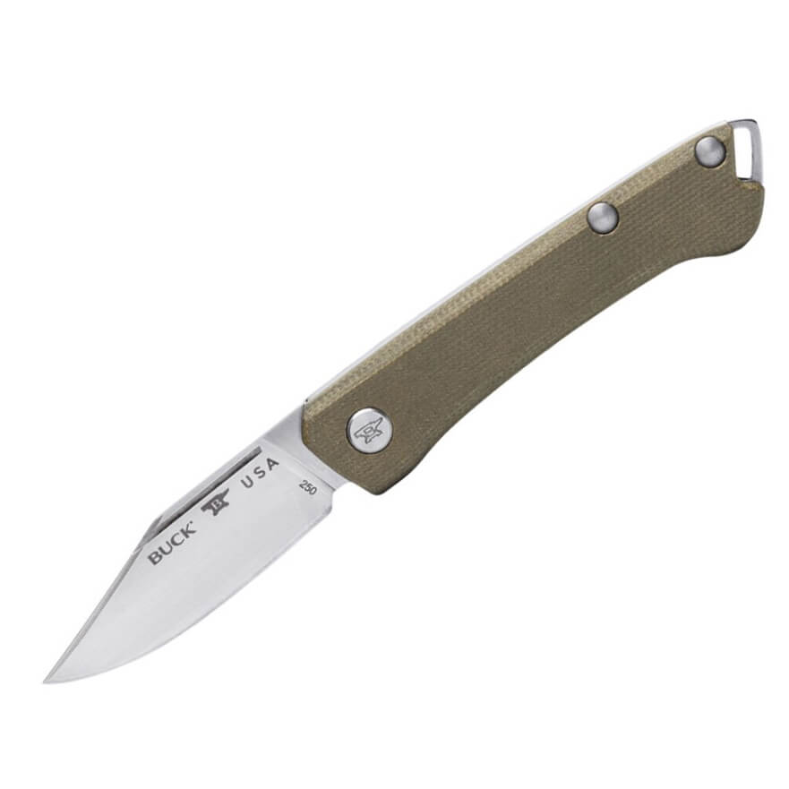 Navaja EDC Buck Saunter clip con mango de micarta verde OD 250GRS...