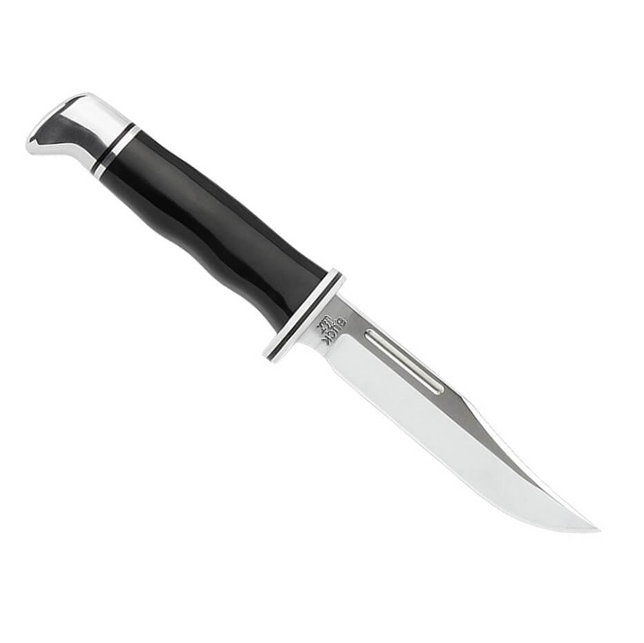 Faca de caça Buck Brahma 0117BKS com cabo em fenol kraft preto e lâmina de 8,3 cm