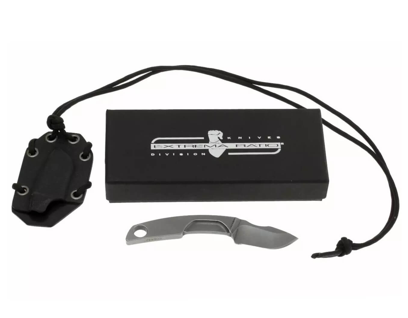 Cuchillo de cuello N.K.1 BLACK de Extrema Ratio. Hoja de 5 cm y funda de kydex.