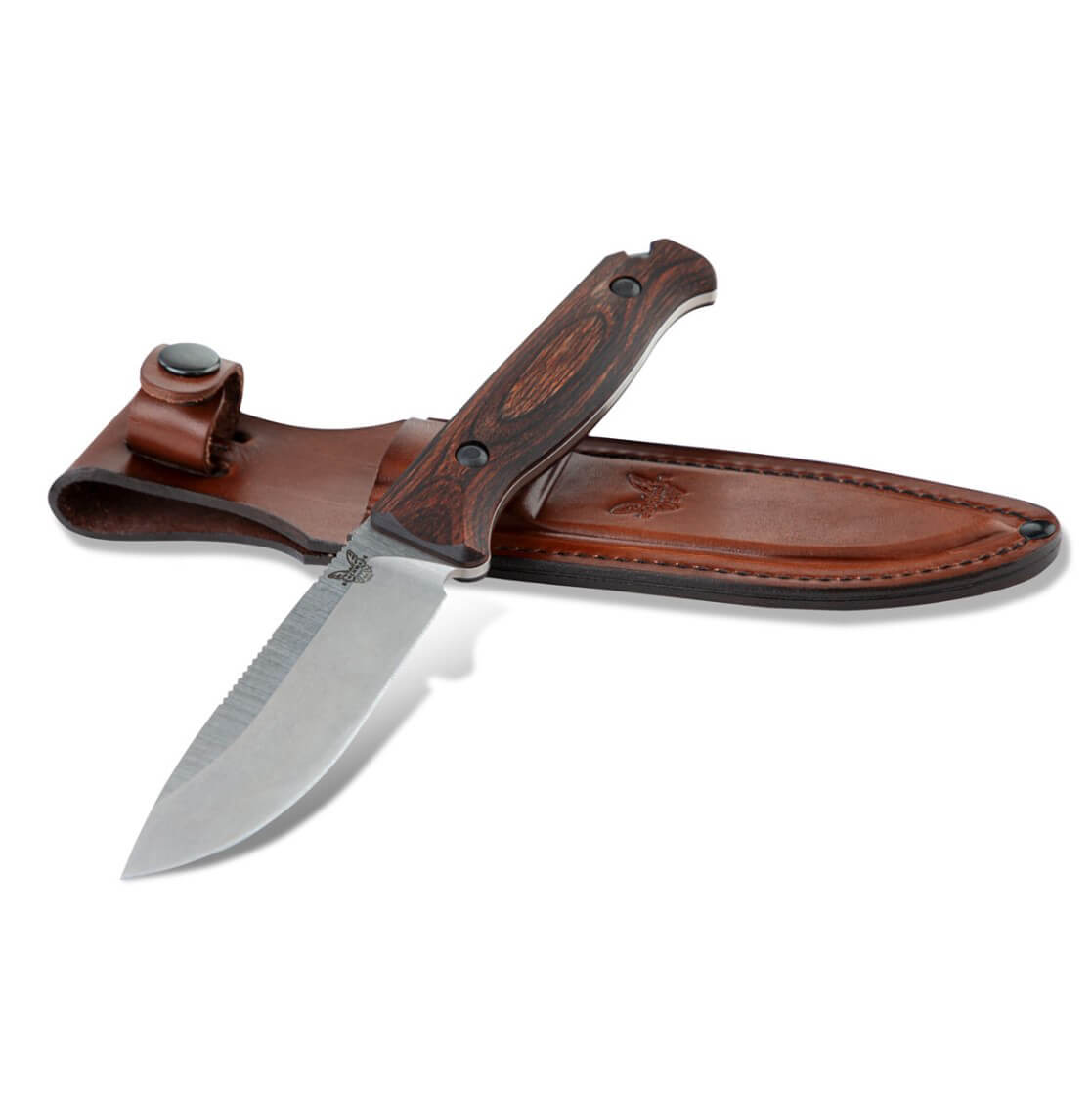 Cuchillo Benchmade Saddle Mountain Skinner con mango de madera estabilizada