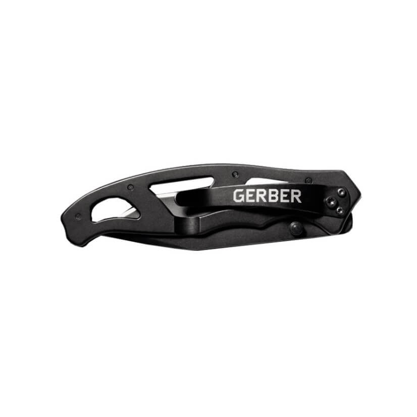 Navaja de bolsillo Gerber Paraframe II Tanto Black serrated 31-003635 con mango y hoja de color negro