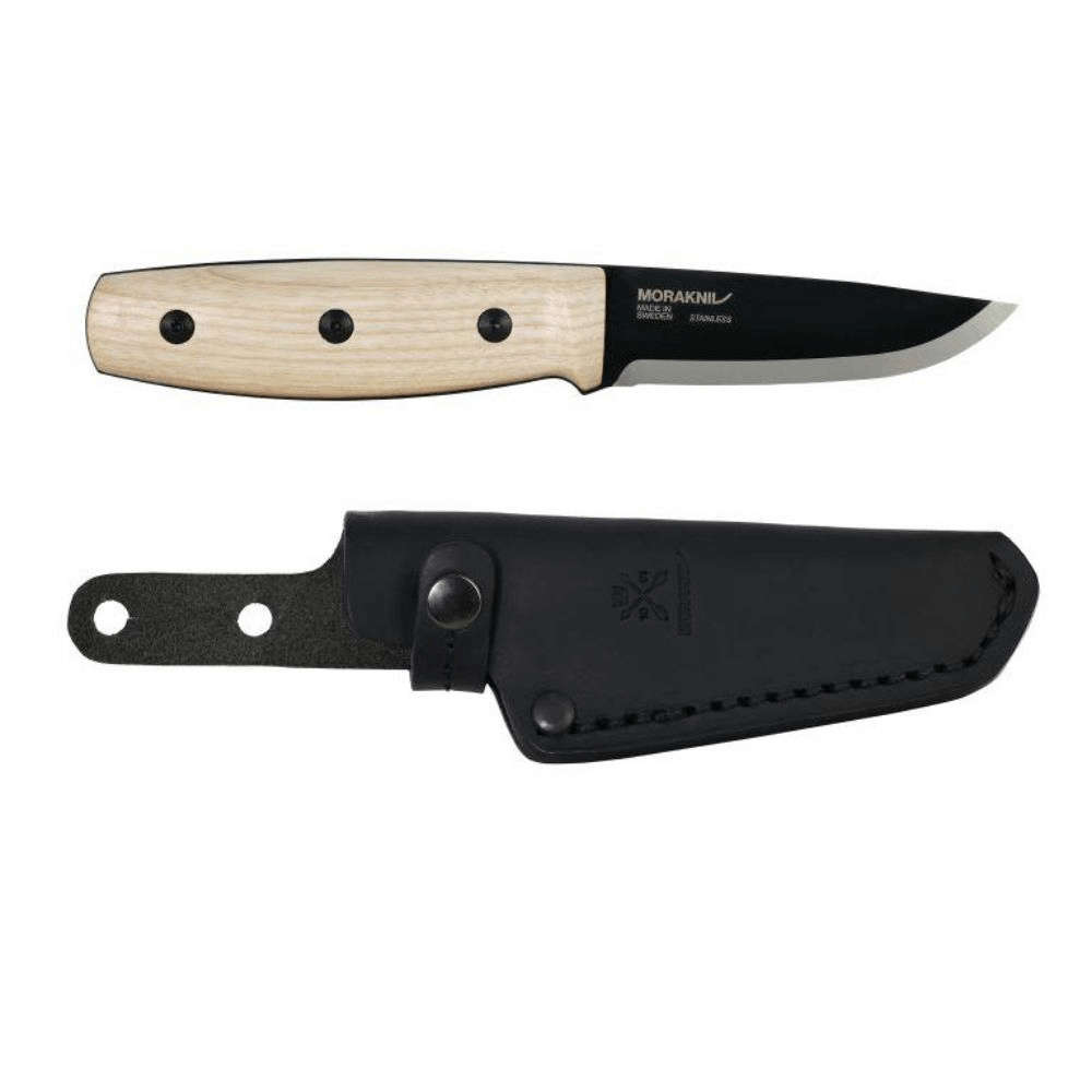 Cuchillo bushcraft Finn Blackblade Ash Wood S con madera de fresno y hoja de 8,7 cm. (14083)