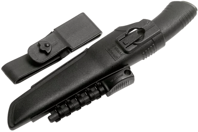 Cuchillo Morakniv Bushcraft Survival Black. Hoja de 11 cm de acero al carbono. Funda con pedernal y afilador.