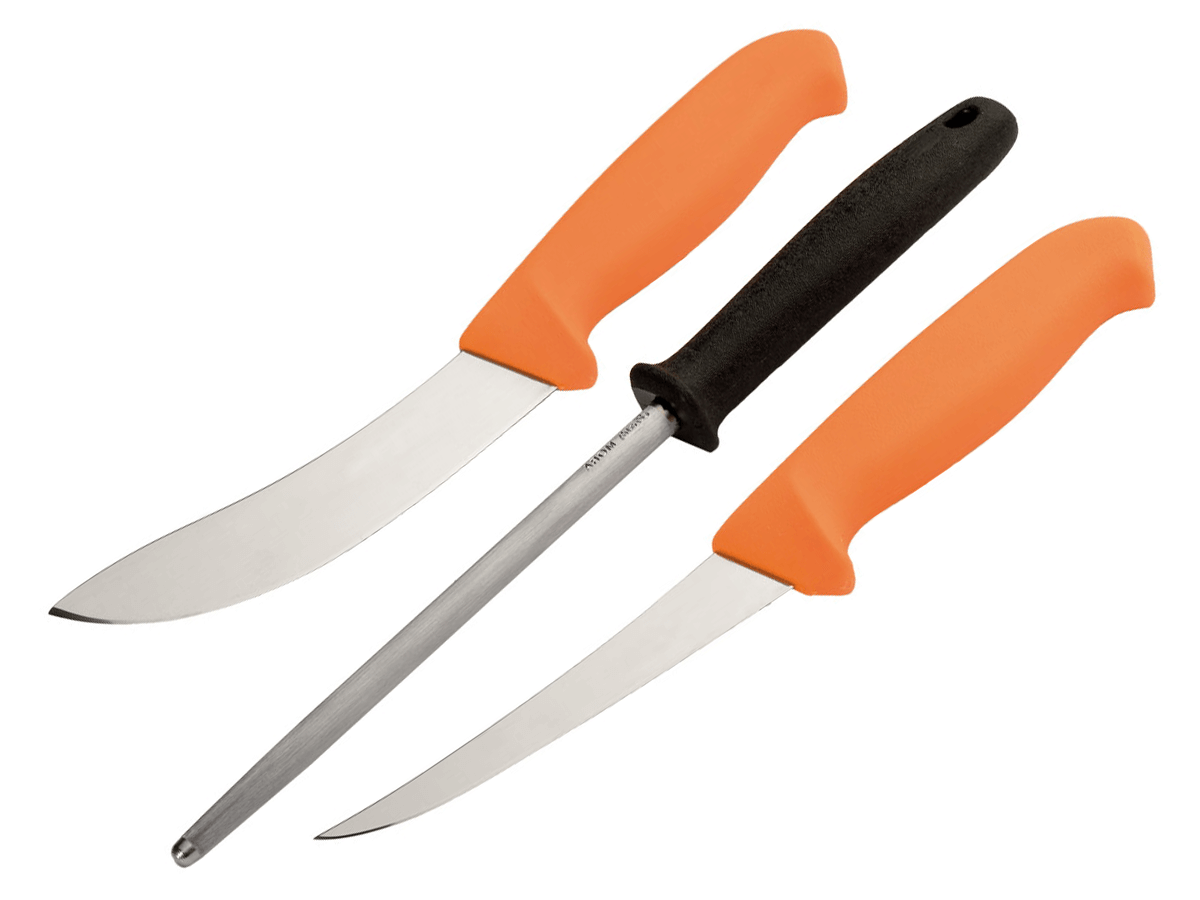 Set de caza Morakniv: Cuchillo desollador, carnicero y chaira con...