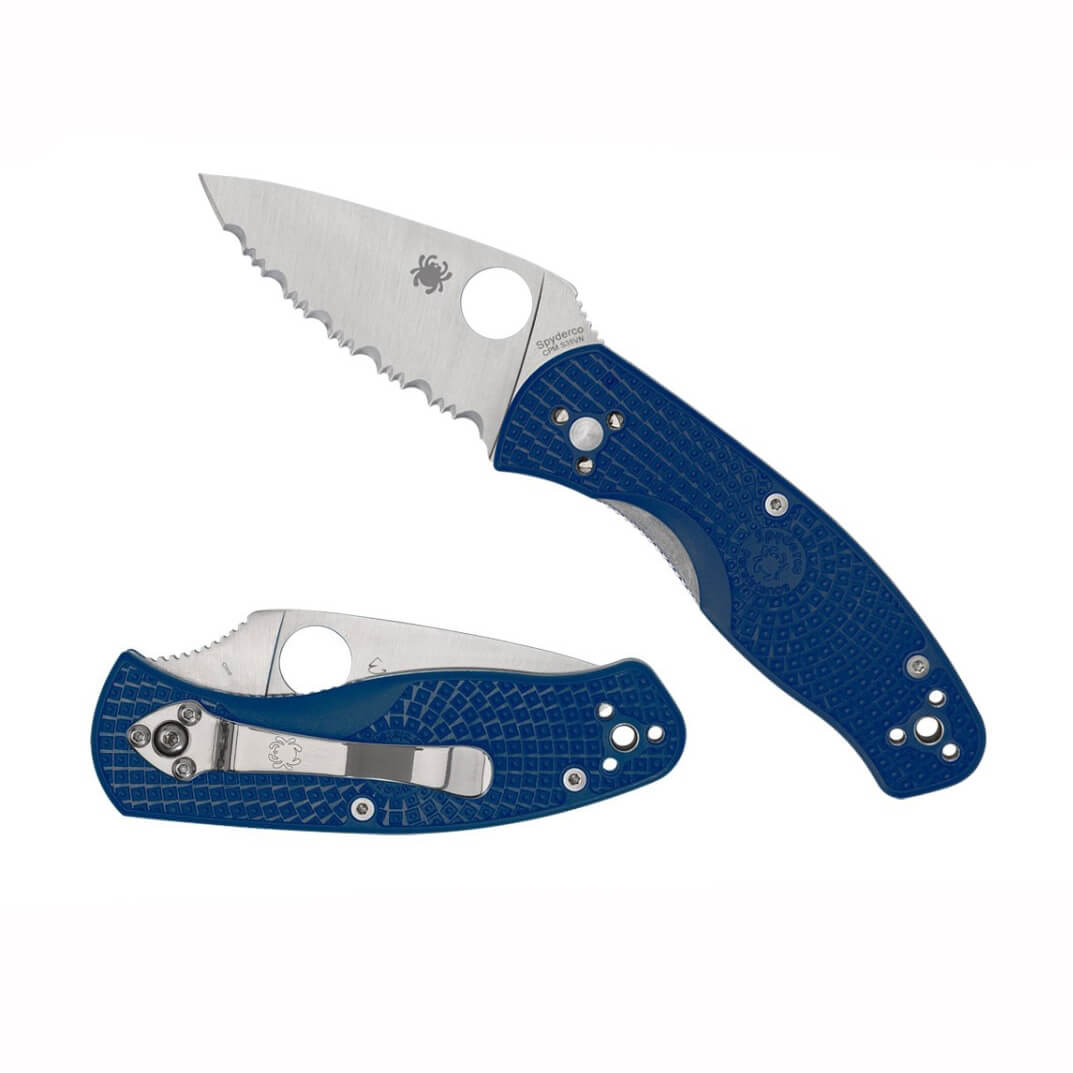 Couteau de poche Spyderco Persistence FRN Blue et lame en acier CPM-S35VN à bord dentelé C136SBL