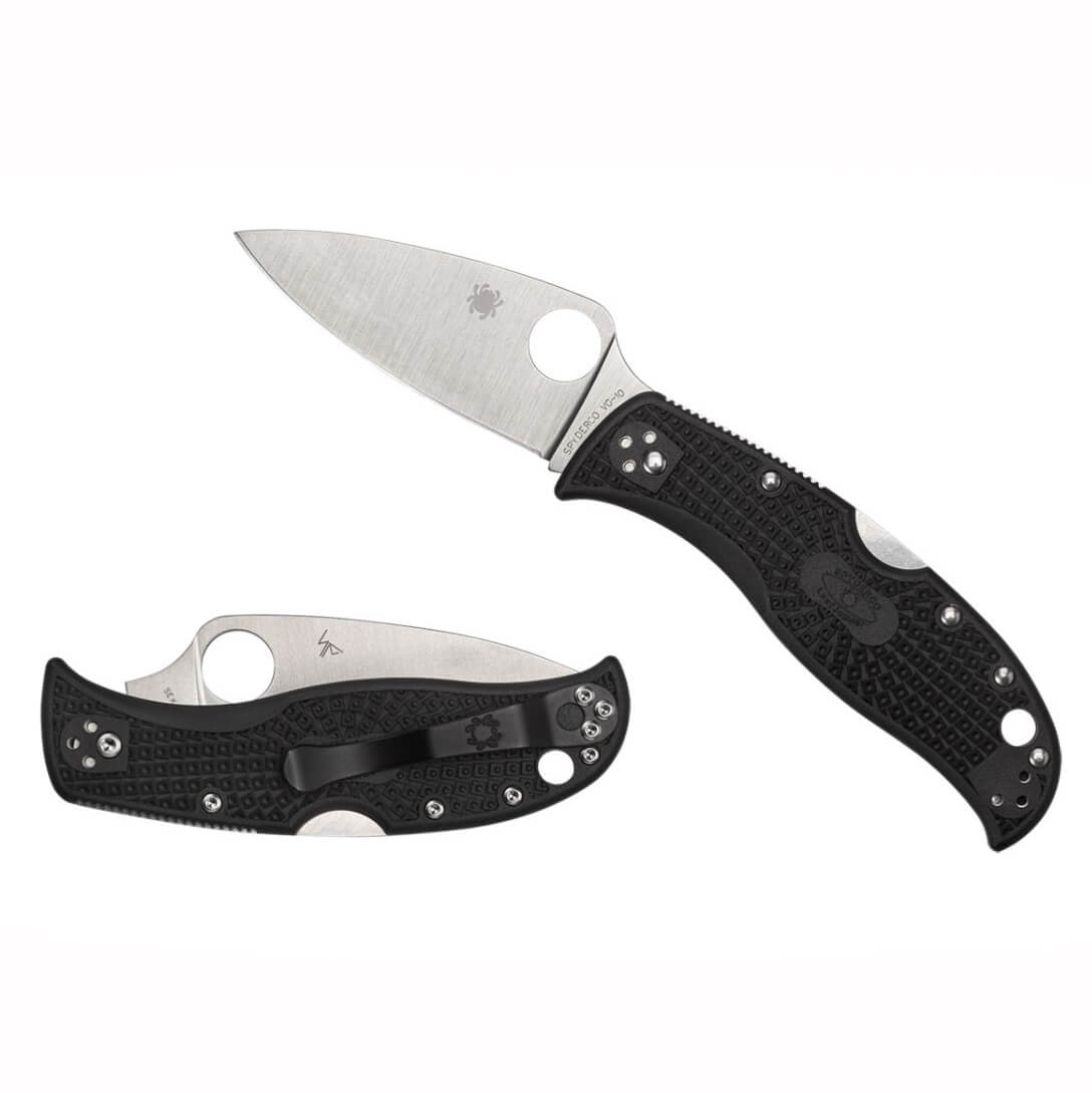 Navaja Spyderco Leafjumper con mango de FRN negro y hoja plana de VG-10 C262PBK