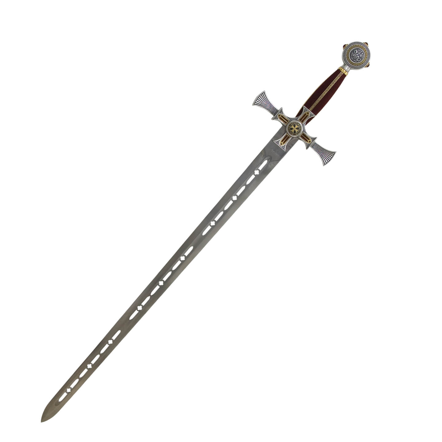 Espada Templaria Damasquinada con empuñadura en plata con detalle...