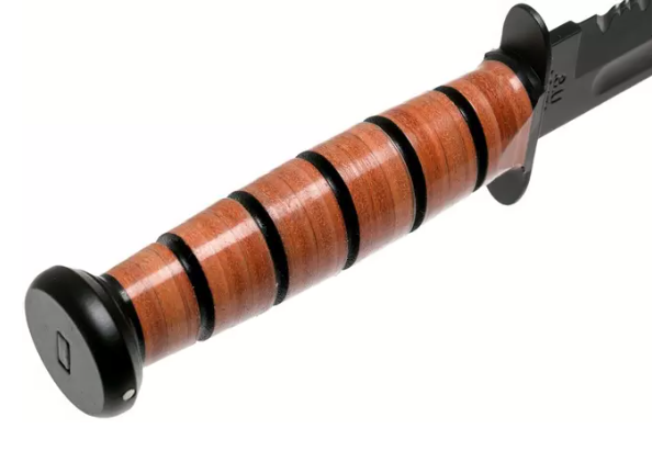 Couteau de l'armée américaine Ka-Bar 1219 - Lame partiellement dentelée et étui en cuir.