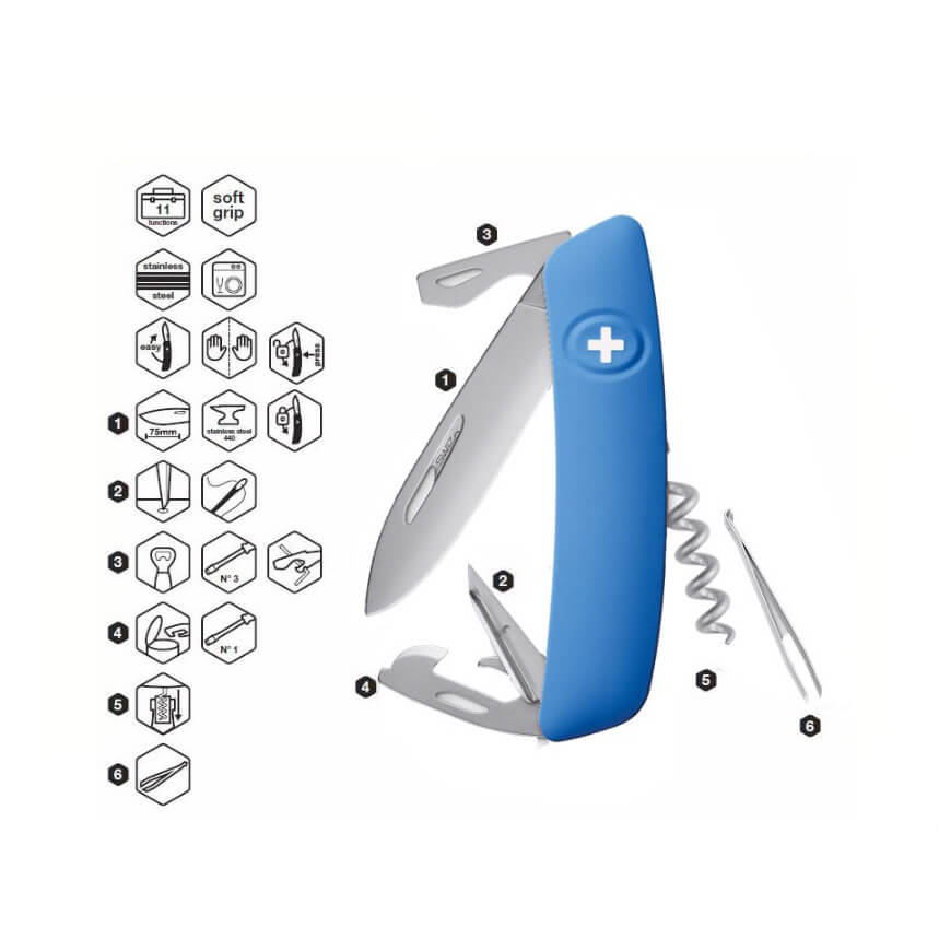 Navaja multiusos Swiza D03 azul Allmatt con 11 funciones