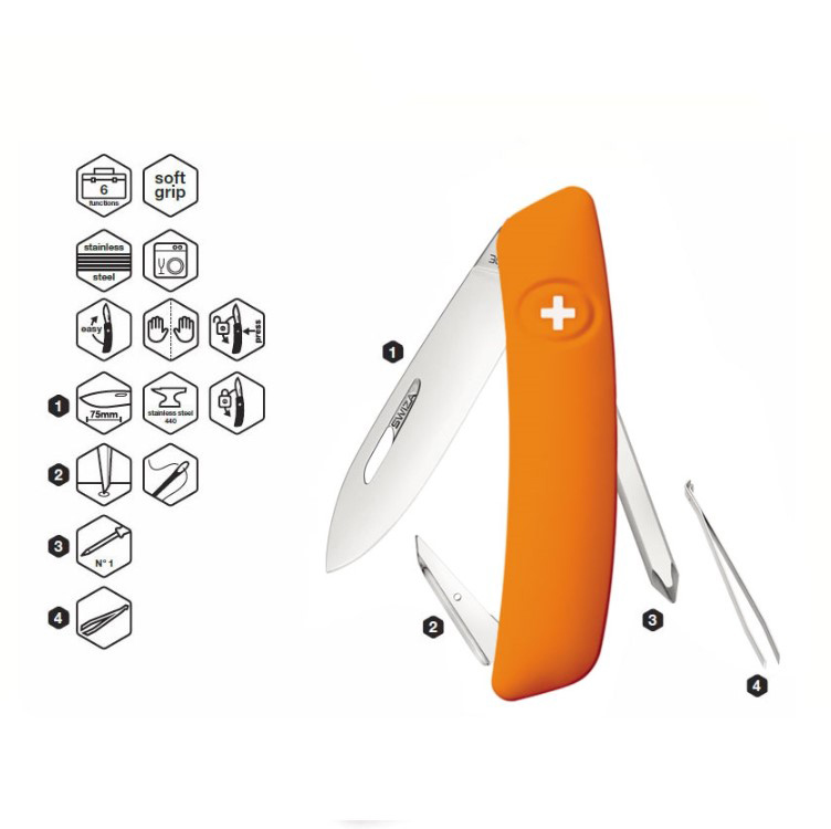 Couteau polyvalent Swiza D02 orange avec 6 fonctions KNI.0020.1060