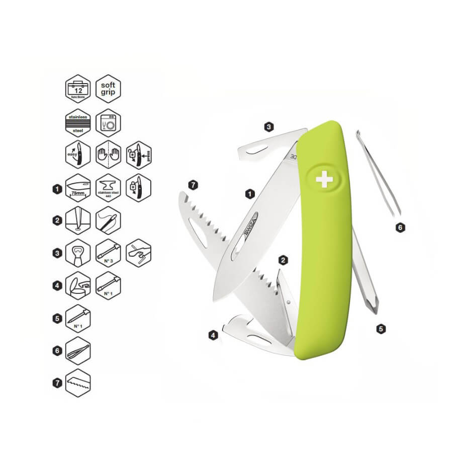 Navaja multiusos Swiza D06 Moss con 12 funciones KNI.0060.1080