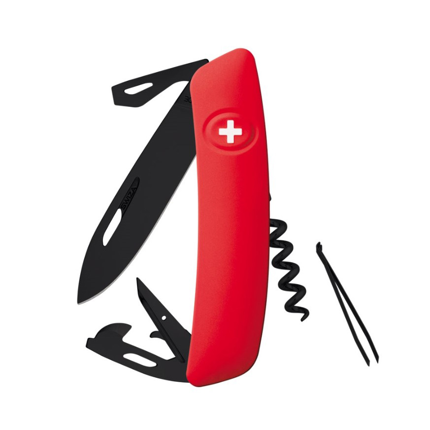 Navaja multiusos Swiza D03 AllBlack con mango rojo
