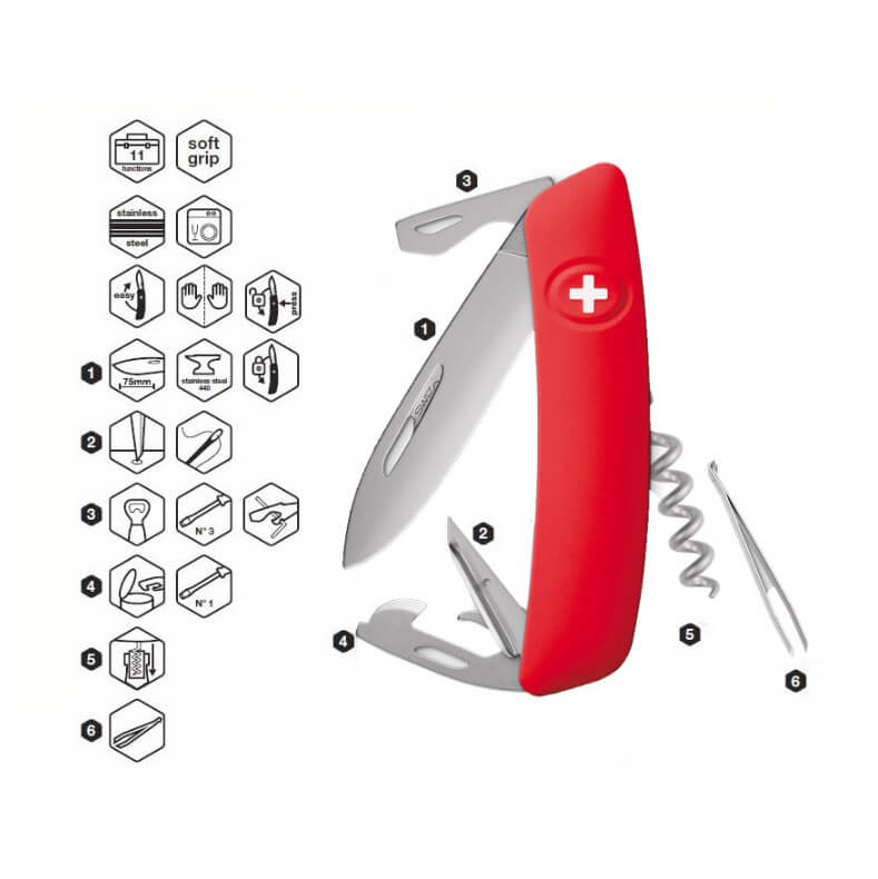 Navaja multiusos Swiza D03 AllMatt con mango rojo