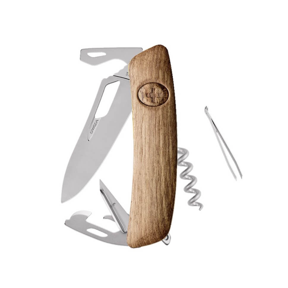 Navaja multiusos Swiza con mango de madera de nogal y 11 funcione...