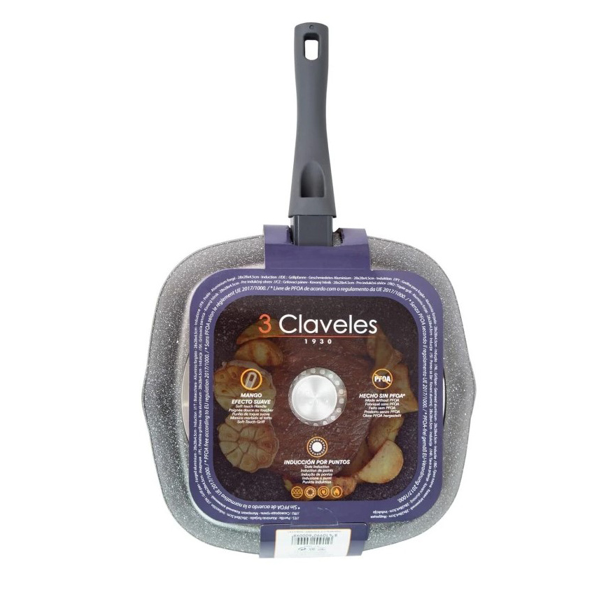 Poêle Grill Antiadhésive 28x28x4,5 cm 3 Claveles Grey