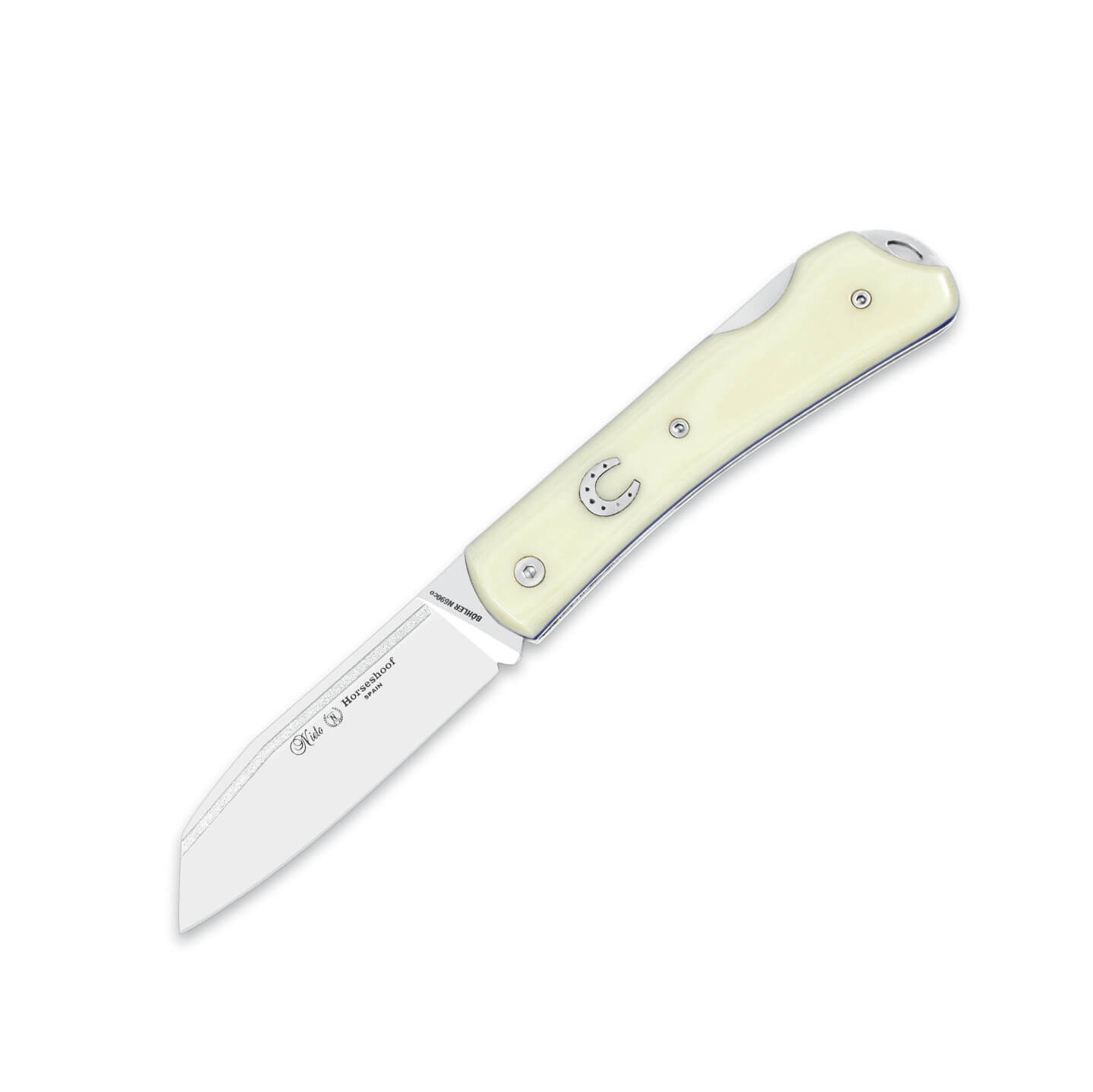 Navaja Nieto Horseshoof con mango de micarta blanca con hoja de 8...