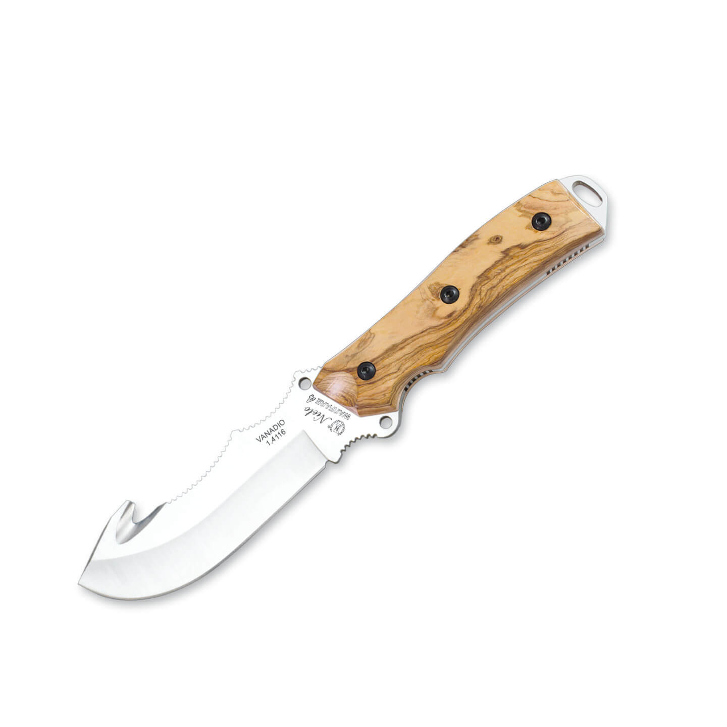 Cuchillo táctico Nieto Warfare con mango de madera de olivo y hoj...