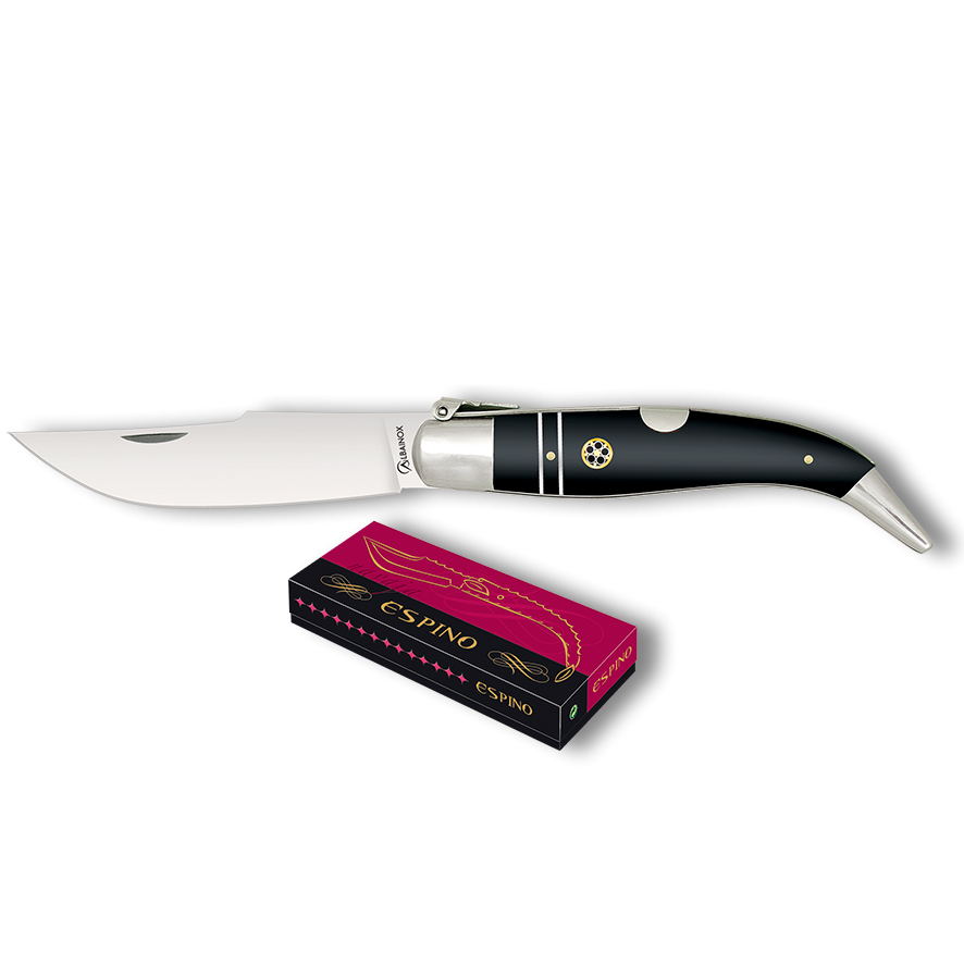 Canivete clássico nº 1 com lâmina de aço carbono de 9,5 cm e cabo de madeira preta decorado