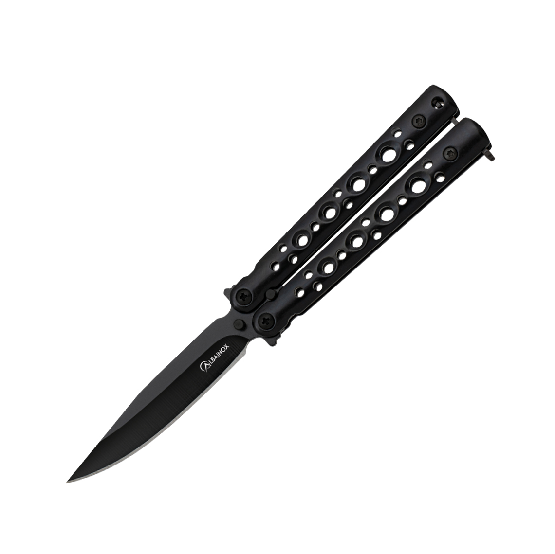 Navaja abanico de acero inoxidable con mango negro y hoja negra d...