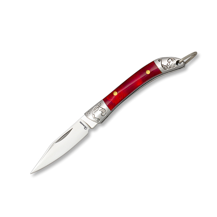 Navaja miniatura con mango de acrílico rojo y hoja de acero inox ...