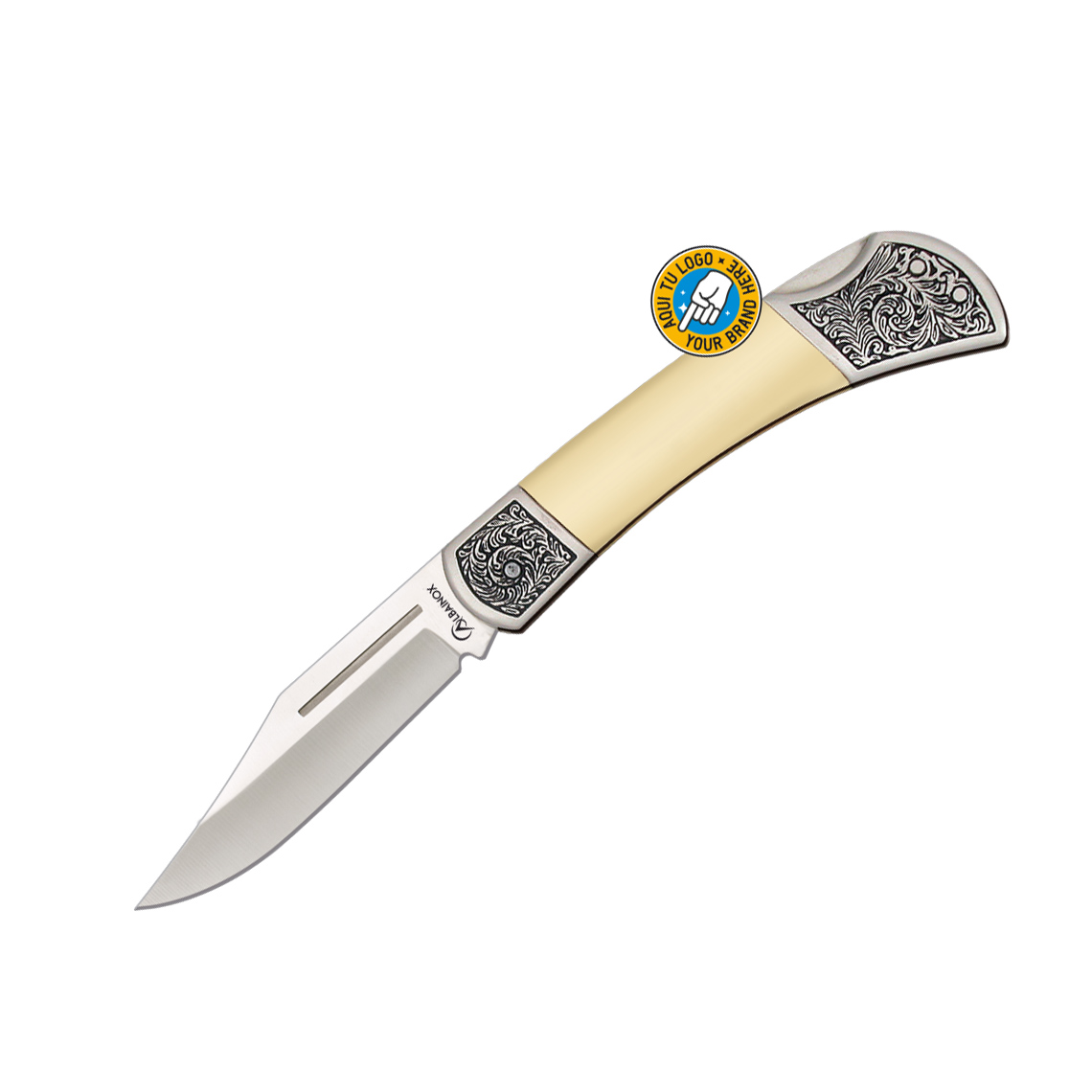 Canivete clássico com cabo em PVC branco e lâmina de 7,8 cm com f...