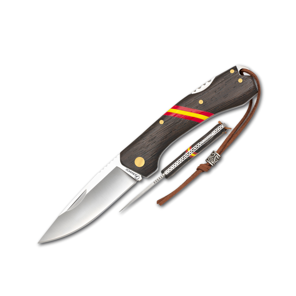 Navaja de bolsillo con mango de madera wengue y bandera de españa