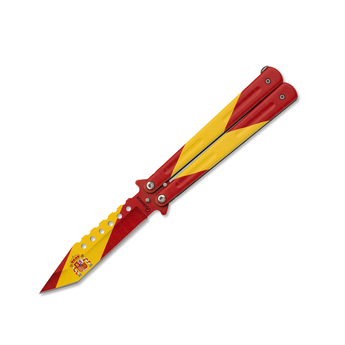 Navaja abanico de acero con recubrimiento bandera españa y hoja d...