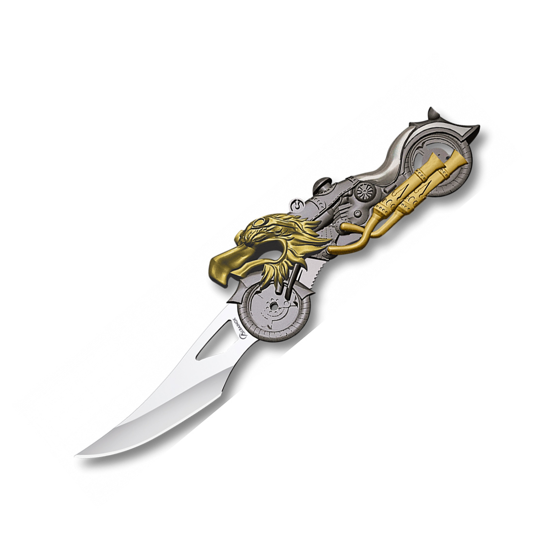 Navaja de bolsillo con mango de zamak aguila en moto y hoja de 7....