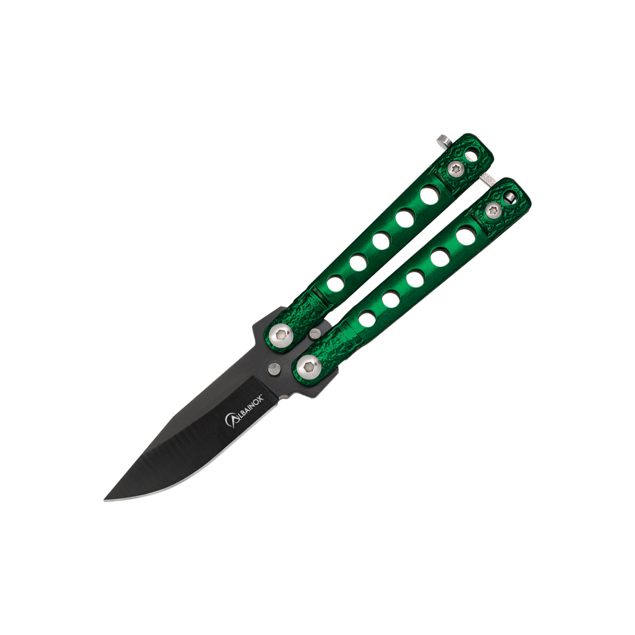 Navaja mariposa verde con hoja negra de 5.3 cm con bloqueo en el ...