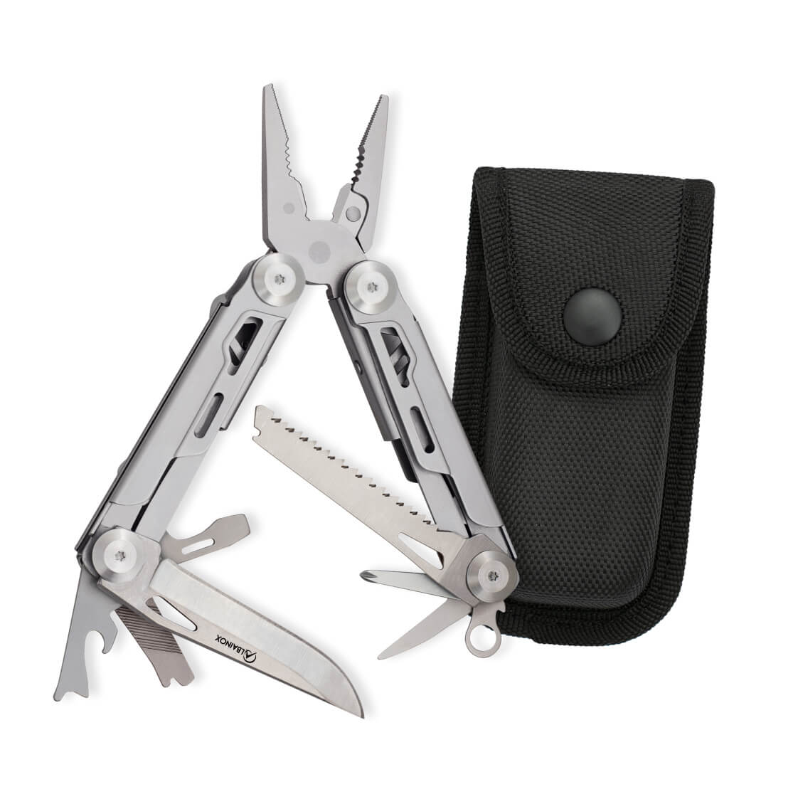 Alicate multiusos con 10 herramientas con clip y funda de nylon