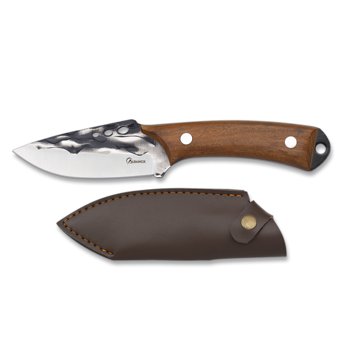 Couteau de chasse avec lame de 11,5 cm de large et manche en bois